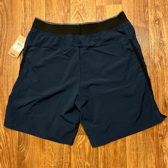 New ASICS Train Shorts Men Large 9"  Navy Blue Athletic Performance - Picture 2 of 6